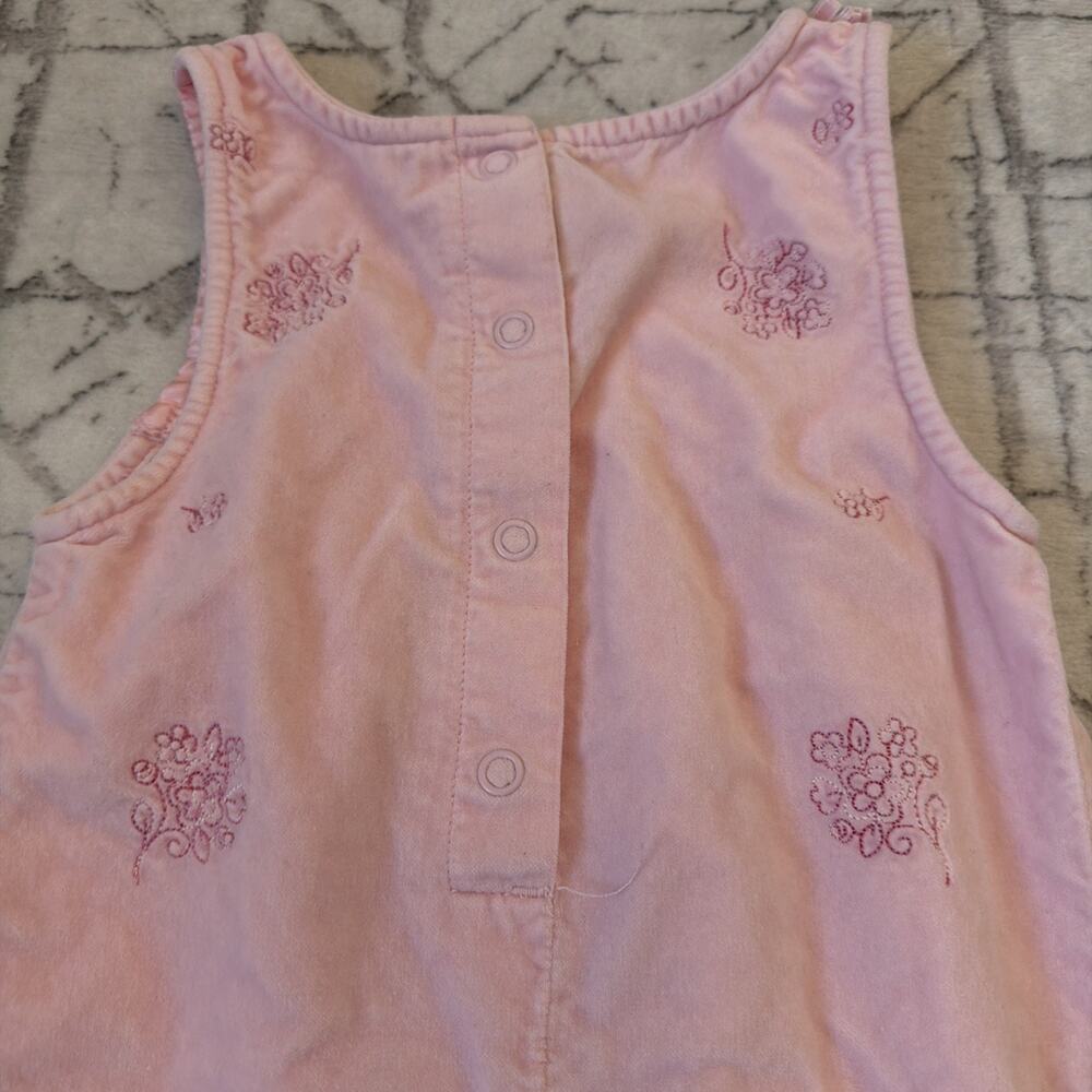 Sprockets Toddler Girls, Pink Velvet Jumpsuit‎ Embroidered Flowers 12 Months Vtg - Picture 8 of 9